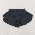SS0551 Black Solid Color Yoga Girl's Sports Shorts