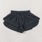 SS0551 Black Solid Color Yoga Girl's Sports Shorts