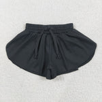 SS0551 Black Solid Color Yoga Girl's Sports Shorts