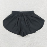 SS0551 Black Solid Color Yoga Girl's Sports Shorts