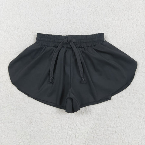 SS0551 Black Solid Color Yoga Girl's Sports Shorts