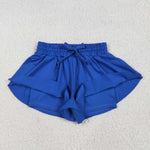 SS0552 Blue Solid Color Yoga Girl's Sports Shorts