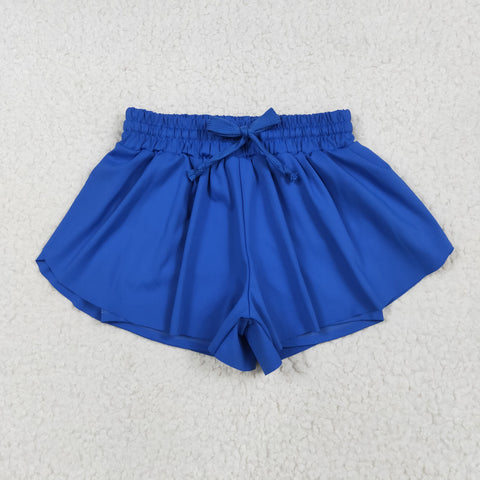 SS0552 Blue Solid Color Yoga Girl's Sports Shorts