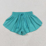SS0553 Blue Green Solid Color Yoga Girl's Sports Shorts