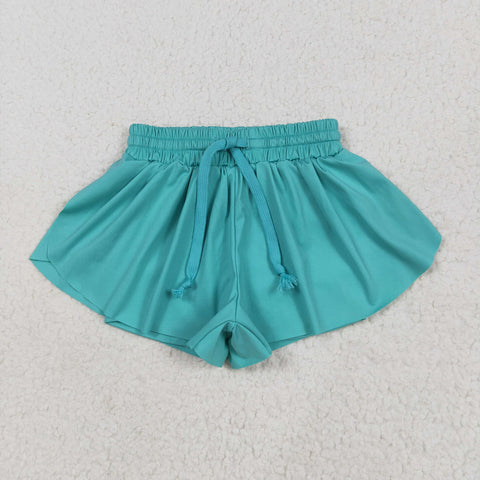 SS0553 Blue Green Solid Color Yoga Girl's Sports Shorts