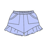 Preorder SS0561 Light Blue Solid Color Cotton Ruffles Girl's Shorts