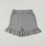 SS0563 Grey Solid Color Cotton Ruffles Girl's Shorts