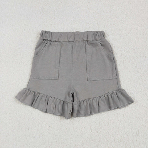 SS0563 Grey Solid Color Cotton Ruffles Girl's Shorts