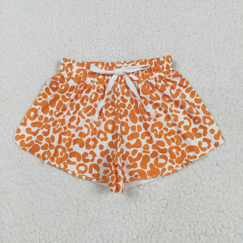 SS0584 Orange Leopard Girl's Sports Shorts