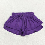 SS0602 Purple Solid Color Yoga Girl's Sports Shorts