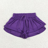 SS0602 Purple Solid Color Yoga Girl's Sports Shorts