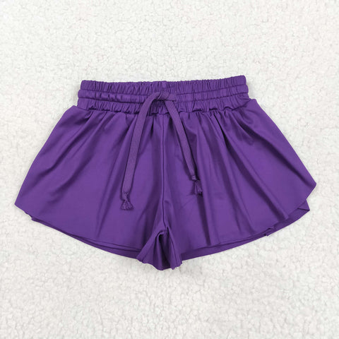 SS0602 Purple Solid Color Yoga Girl's Sports Shorts
