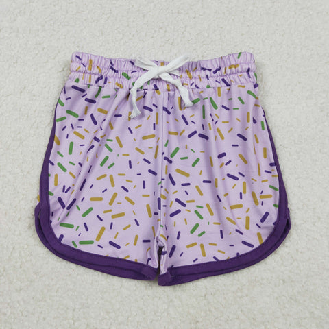 SS0656 Mardi Gras Ice Cream Drip Sprinkles Purple Girl's Shorts