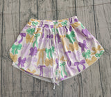 Preorder Samples SS0681 Adult women Mardi Gras bow purple Shorts yoga