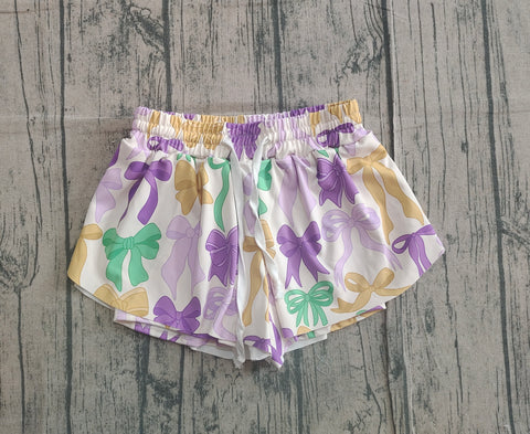 Preorder Samples SS0684 baby girls Mardi Gras bow purple shorts
