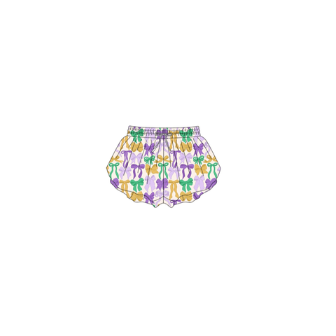 10.10  Pre-order SS0684 baby girls Mardi Gras bow purple shorts