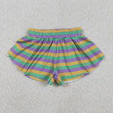 SS0685 Mardi Gras Stripe Yoga Girl's Sports Shorts