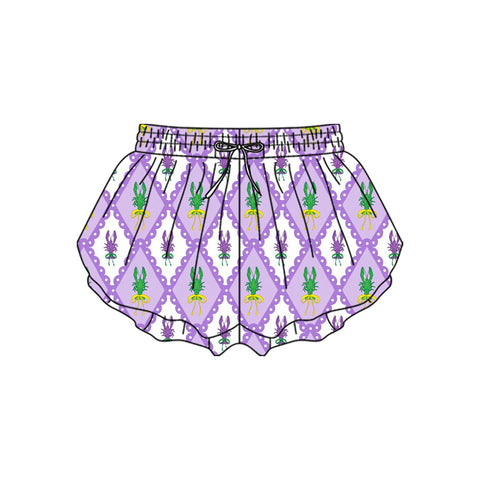 Preorder 11.20 MOQ 5 pcs SS0703 Mardi Gras Crawfish Yoga Girl's Shorts