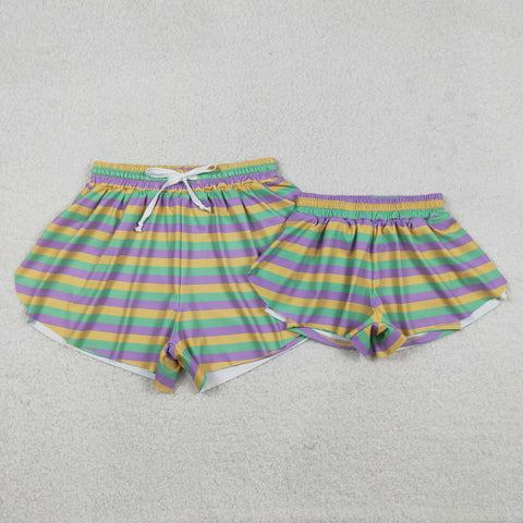 SS0706,SS0685 Mardi Gras Stripe Mommy and me Sports Shorts Styles