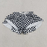 SS0865 Black Plaid Yoga Girl's Shorts