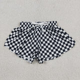 SS0865 Black Plaid Yoga Girl's Shorts