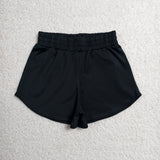 GSSO3760 Solid Black Color Yoga Girls Shorts Set