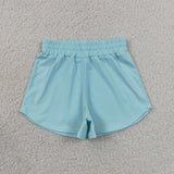 GSSO3762 Solid Light Blue Color Yoga Girls Shorts Set
