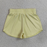 GSSO3763 Solid Yellow Color Yoga Girls Shorts Set