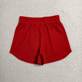 GSSO3765 Solid Red Color Yoga Girls Shorts Set