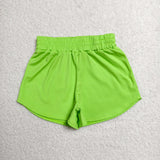 GSSO3767 Solid Green Color Yoga Girls Shorts Set