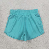GSSO3768 Solid Blue Green Color Yoga Girls Shorts Set