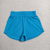 GSSO3770 Solid Color Sky Blue Yoga Girls Shorts Set