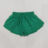 SS0938 Solid Color Green Yoga Girl's Shorts