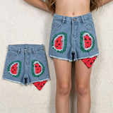 SS0948 Summer Watermelon Denim Girl's Shorts