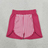 SS0949 Stripe Rose Red Yoga Girl's Shorts