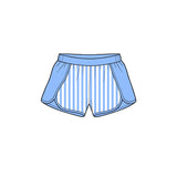 Preorder MOQ 5 pcs GLS0107 Solid Color Stripe Sky Blue Pullover Yoga Girls Shorts Set