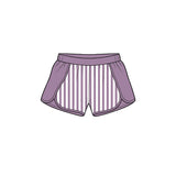 Preorder MOQ 5 pcs GLS0110 Solid Color Stripe Purple Pullover Yoga Girls Shorts Set