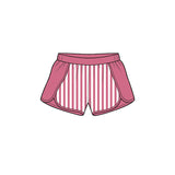 Preorder MOQ 5 pcs GLS0112 Solid Color Stripe Red Pullover Yoga Girls Shorts Set