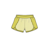 Preorder MOQ 5 pcs GLS0113 Solid Color Stripe Yellow Pullover Yoga Girls Shorts Set