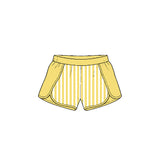Preorder MOQ 5 pcs GLS0174 Solid Color Stripe Yellow Pullover Yoga Girls Shorts Set