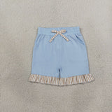SS0995 Solid Color Stripe Ruffles Blue Girl's Shorts