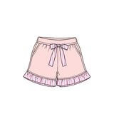 Preorder MOQ 5 pcs GLS0222 Solid Color Stripe Ruffles Pink Girls Shorts Set