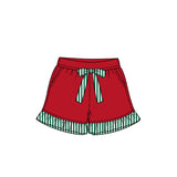 Preorder MOQ 5 pcs GLS0217 Solid Color Stripe Ruffles Red Girls Shorts Set