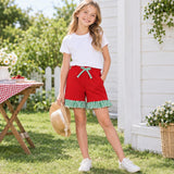 SS0997 Solid Color Stripe Ruffles Red Girl's Shorts
