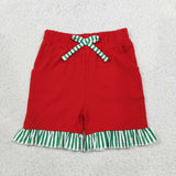 SS0997 Solid Color Stripe Ruffles Red Girl's Shorts