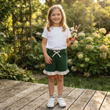SS0998 Solid Color Dark Green Stripe Ruffles Girl's Shorts