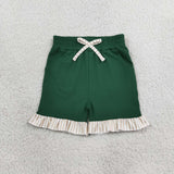 SS0998 Solid Color Dark Green Stripe Ruffles Girl's Shorts