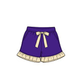 Preorder MOQ 5 pcs GLS0219 Solid Color Stripe Ruffles Dark Purple Girls Shorts Set