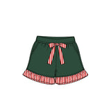 Preorder MOQ 5 pcs GLS0223 Solid Color Stripe Ruffles Dark Green Girls Shorts Set