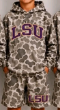 MOQ 5 pcs Custom Style LSU Camo Boy Hoodie Shorts Set